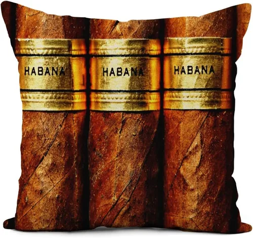 Funda de almohada de 20 x 20 pulgadas, color marrón de lujo de cigarro cubano, elegante Habana dorada, fundas de almohada cuadradas para decoración