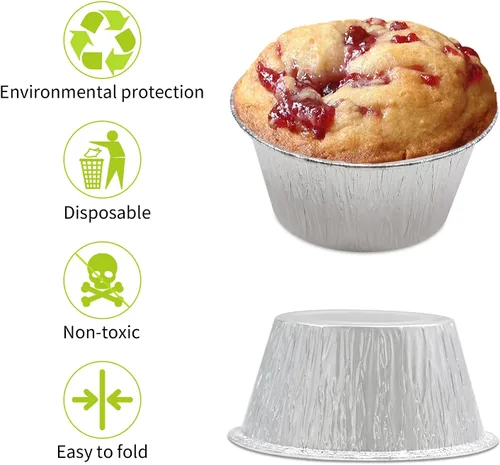 Miniatura 7 de Tazas de papel de aluminio para hornear, Ramekin desechables de 4 onzas, forros de aluminio para cupcakes, 150 piezas de papel plateado