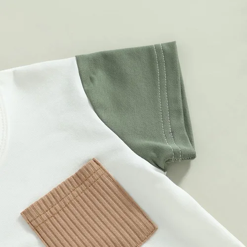 Miniatura 5 de Ynibbim Conjunto de 2 piezas de ropa de verano para niños pequeños con estampado de letras y pantalones cortos elásticos