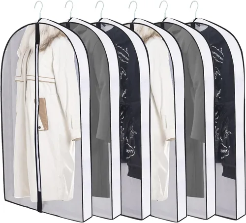 Miniatura 28 de Bolsas de ropa de 50 pulgadas para colgar ropa, fundas transparentes a prueba de trajes con refuerzos de 4 pulgadas para almacenamiento en armario