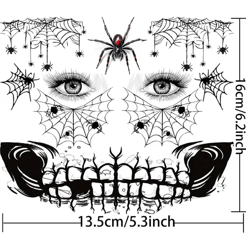 Miniatura 7 de COKTAK 4 hojas de tatuajes faciales de Halloween aterradores para mujeres, hombres y adultos, cicatrices de heridas falsas, maquillaje de bruja