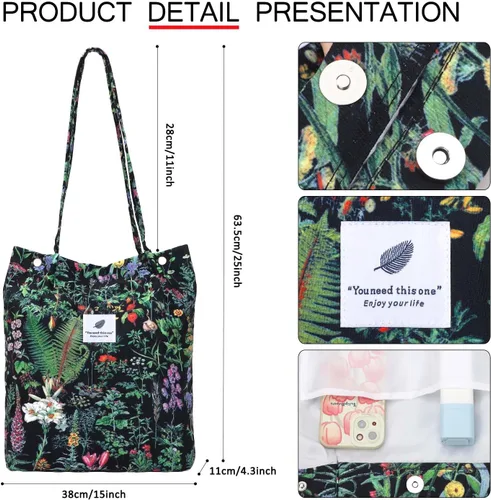 Miniatura 52 de Ayieyill - Bolsa de pana para mujer y niña, con correa de lona para colgar al hombro, bolsa con bolsillo