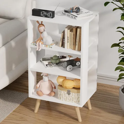 Miniatura 7 de Aenuert Mesita de noche azul para niños, mesa auxiliar moderna con almacenamiento abierto, mesa de noche de 2 niveles para espacio pequeño, sala