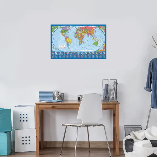 Miniatura 7 de 2 Pack - Póster de mapa del mundo laminado y set de mapa de EE. UU. - El diseño del mapa del mundo Equal Earth muestra los continentes en su Azul