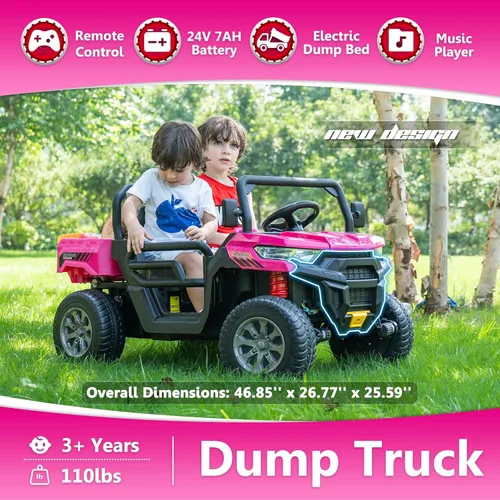Miniatura 2 de Sopbost Juguetes de paseo de 24 V para niños grandes, camión volquete de 2 plazas con motores de 4 x 75 W, lado a lado, UTV para niños con ruedas