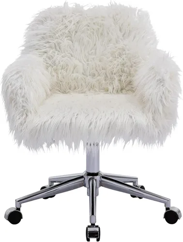 Miniatura 16 de HomVent Silla de escritorio esponjosa de piel sintética rosa, silla giratoria ajustable para computadora con ruedas, altura ajustable, bonita silla