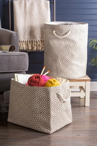 Miniatura 6 de DII Contenedor de almacenamiento de papel tejido, tejido de canasta de diamante, gris/blanco, grande
