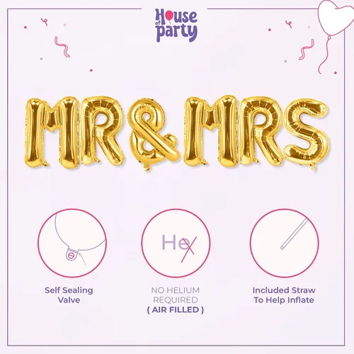 Miniatura 3 de HOUSE OF PARTY Mr & Mrs Balloons - Letras doradas de 16 pulgadas, papel de aluminio y Mylar para novia, despedida de soltera y fiestas de compromiso
