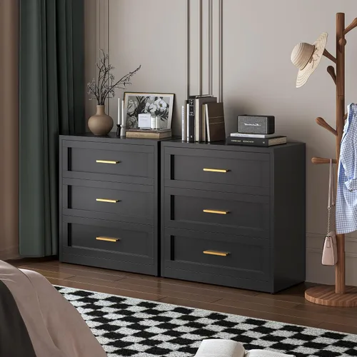 Miniatura 5 de LCAOPC Cómoda metálica negra de 3 cajones para dormitorio, cómoda ancha para armario, cómoda de metal, cómoda y cómoda para sala de estar, pasillo