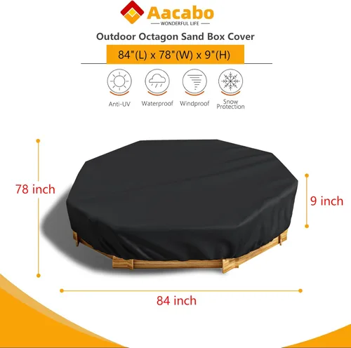 Miniatura 2 de Cubierta impermeable para cajas de arena octágonas, mejorada con cuerda de alambre y cabrestante fijo para aumentar la estabilidad, para caja