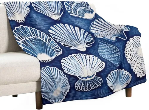 Miniatura 11 de Manta de conchas de mar azul para cama, manta náutica costera, manta de franela para sofá, cama, oficina para adultos, 30 x 40 pulgadas, manta suave