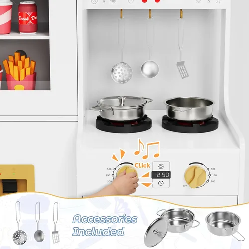 Miniatura 5 de MAMIZO Cocina de Juego de Madera para Niños, Set de Juego de Cocina de Juguete para Niños Pequeños, Grande Interactivo de Simulación con 6 Blanco