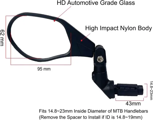 Miniatura 3 de Hafny NUEVO Espejo de bicicleta con extremo de barra, lente de vidrio de grado automotriz HD, superficie grande, irrompible, ajustable en múltiples