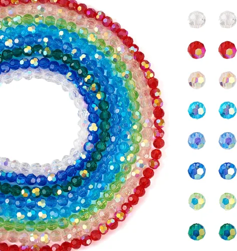 Miniatura 16 de FASHEWELRY 10 hebras de cuentas de vidrio chapadas en arco iris de 0.118 pulgadas (0.118 in), cuentas espaciadoras de cristal de Rondelle, cuentas