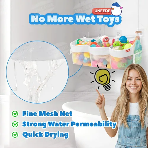 Miniatura 5 de UNEEDE Organizador horizontal de juguetes de baño de 3 compartimentos para bañera, capacidad extra grande de 4.95 galones, soporte de almacenamiento