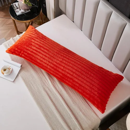 Miniatura 22 de Juego de 2 fundas de almohada para cama tamaño king, fundas de cojín rectangulares lumbares con diseño de rayas, forro de piel de conejo sintética