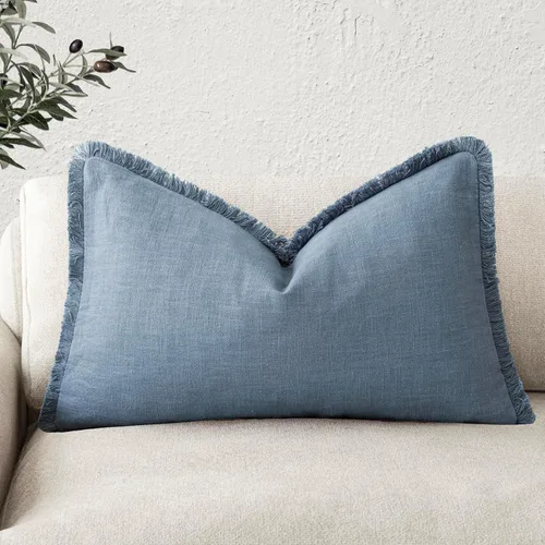 Miniatura 75 de Foindtower Fundas de almohada decorativas de lino con flecos, acogedora funda de cojín bohemia estilo farmhouse con borlas, funda de almohada