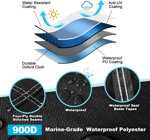 Miniatura 2 de Funda para lancha remolcable de 17 a 19 pies con cubierta de motor fuera de borda, 900D resistente a la decoloración, lona marina impermeable