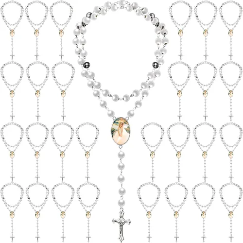Kigeli Collar de sublimación en blanco para sublimación, rosario en blanco, cuentas de oración, collar de transferencia de calor, rosarios, collares