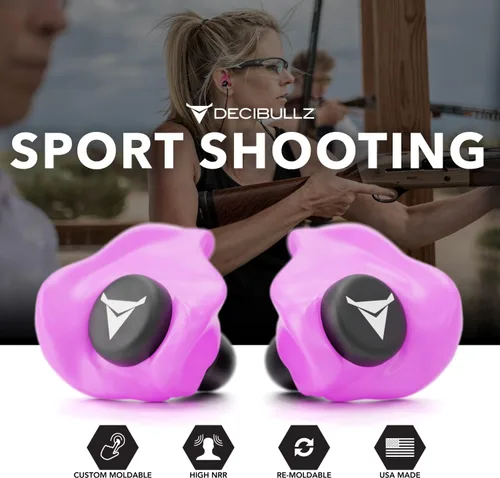 Miniatura 8 de Decibullz - Tapones para oídos moldeables a medida, 31 dB NRR más alto, protección auditiva cómoda para disparar, viajar, trabajar y conciertos Rosa
