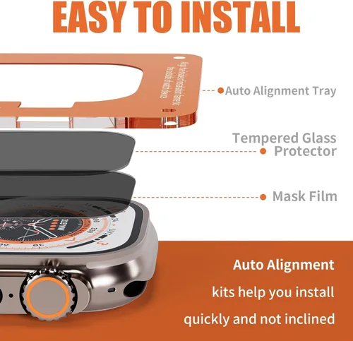 Miniatura 2 de Smiling Paquete de 3 protectores de pantalla compatibles con Apple Watch Ultra 3 (2025)/ Ultra 2/Ultra 49mm y marco de instalación automática