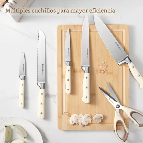 Miniatura 7 de Astercook Juego de cuchillos de cocina con bloque, 22 piezas, cuchillos de acero inoxidable de espiga completa con afilador, aptos para lavavajillas