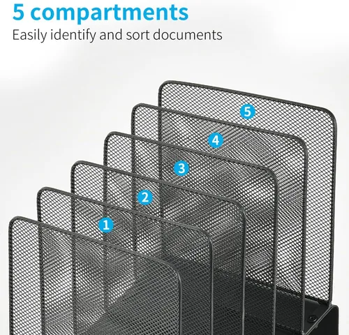 Miniatura 4 de LEKETREE Organizador de archivos para escritorio, organizador de carpetas de archivos con estante vertical de 5 secciones, adecuado para Negro