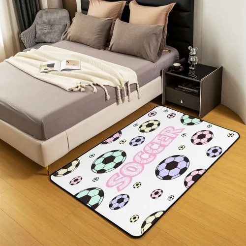 Miniatura 5 de Alfombra de fútbol para niños, 3 x 5, patrón musical, alfombra para sala de estar, decoración de habitación de niños y niñas, temática deportiva