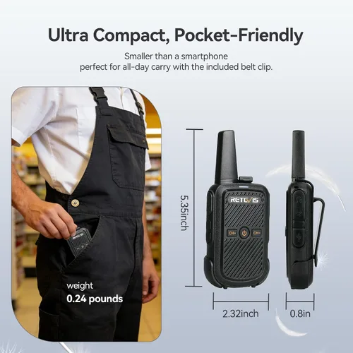 Miniatura 5 de Retevis Walkie Talkies RT15 de largo alcance, mini walkie talkie de carga rápida, USB de carga rápida, radios recargables de 2 vías para adultos