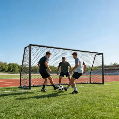 Miniatura 29 de DoCred Porterías de fútbol de 6x4/8x6/10x6.5/12x6/16x7/18x7/21x7/24x8 pies, portería de fútbol plegable de acero de tamaño completo para patio