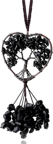 Miniatura 9 de MAIBAOTA Adorno colgante de cristal redondo negro obsidiana decoración árbol de la vida espiritual habitación decoración de pared lindo coche espejo