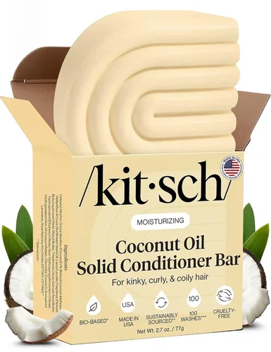 Barra de acondicionador de hidratación profunda de aceite de coco Kitsch - Acondicionador ecológico sin botella. Nutre y restaura el cabello seco y