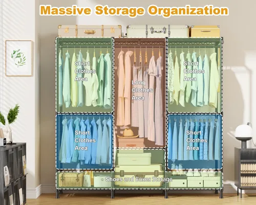 Miniatura 3 de ULIFHOME E14C - Sistema organizador de armario resistente, estantes de ropa independientes para colgar ropa, perchero ajustable de 58 pulgadas