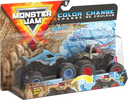 Miniatura 6 de Monster Jam Megalodon vs Pirate's Curse - Camiones que cambian de color a escala 1:64, paquete doble para niños de 3 años en adelante