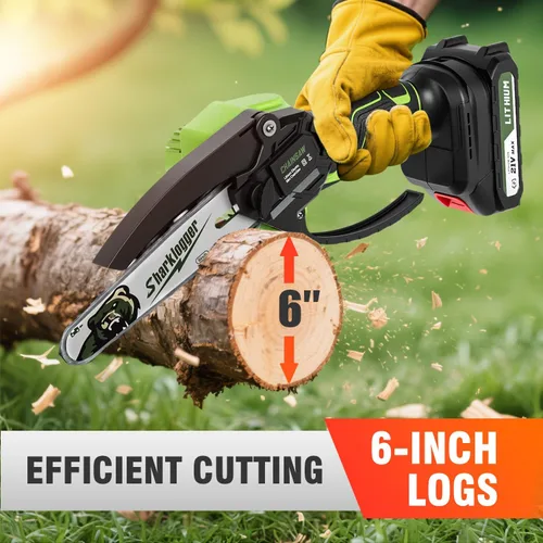 Miniatura 5 de Mini motosierra, motosierra eléctrica inalámbrica de 6 pulgadas, motosierra portátil de mano para poda de árboles, tijeras y mantenimiento