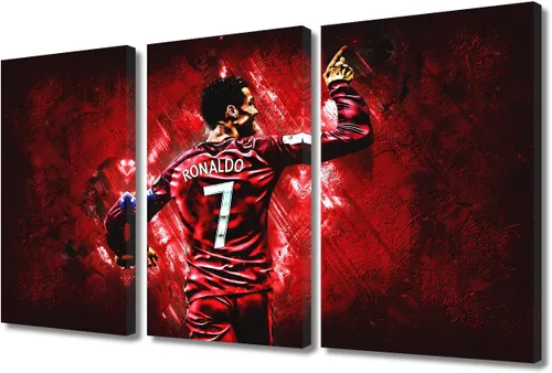 Miniatura 18 de TISHIRON CR7 - Póster de Cristiano Ronaldo de 3 piezas, lienzo para pared, cuadros de superestrella de fútbol, arte de pared grande envuelto