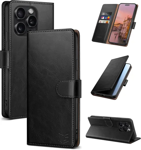 Miniatura 16 de SUANPOT Diseño para iPhone 15 Pro Max 6.7 pulgadas Funda tipo cartera con tarjetero de crédito RFID, funda de piel sintética para mujeres y hombres