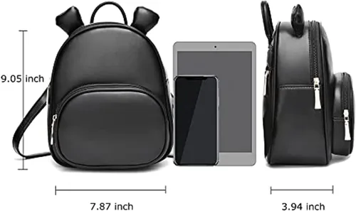 Miniatura 3 de Bonita mochila para adolescentes, niñas, mujeres, tamaño pequeño, bolso de hombro de piel sintética, casual, mini mochilas bolsa de viaje, Negro