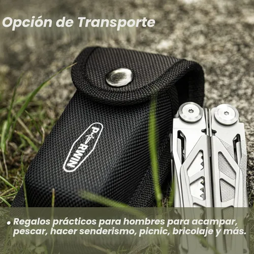 Miniatura 8 de PERWIN Multiherramienta, alicates multiherramienta de acero inoxidable 17 en 1 con autobloqueo, cuchillo de bolsillo, funda de nailon
