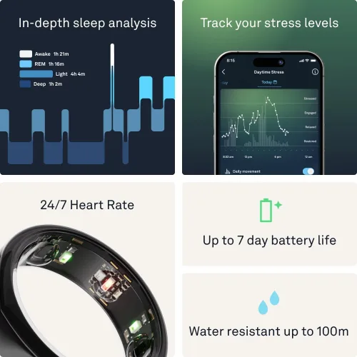 Miniatura 5 de Oura Ring Gen3 Heritage - Anillo inteligente, seguimiento del sueño, frecuencia cardíaca, rastreador de actividad física, 5-7 días de duración