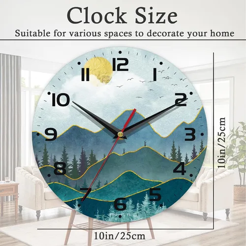 Miniatura 2 de Reloj de pared, 10 pulgadas, silencioso, sin tictac, decoración de cocina para el hogar, funciona con pilas, para baño, dormitorio, sala de estar