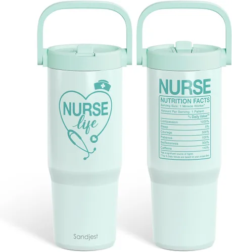 Miniatura 20 de SANDJEST Besties - Vaso de acero inoxidable con tapa para pajita de 30 onzas con asa de transporte para mujeres, niñas, mejores amigas, taza de café