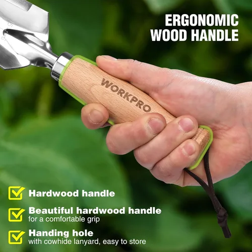 Miniatura 3 de WORKPRO Paleta de jardín con mango de madera, pala de mano estrecha de acero inoxidable, paleta de jardín plana multiusos para plantar, deshierbar