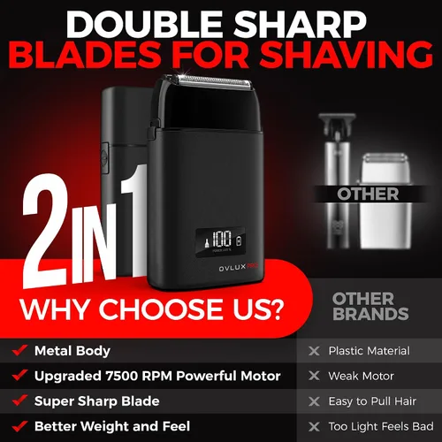 Miniatura 6 de Afeitadora de lámina de metal con tres cuchillas para hombres: doble lámina con recortadora - Afeitadoras faciales de barbero ideales para cabezas