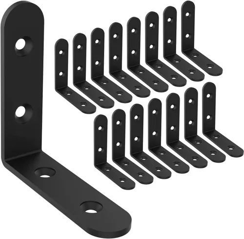Soportes de esquina de acero negro en L para estantes, soportes decorativos de montaje en pared, soportes angulares para estantes con tornillos (3 x