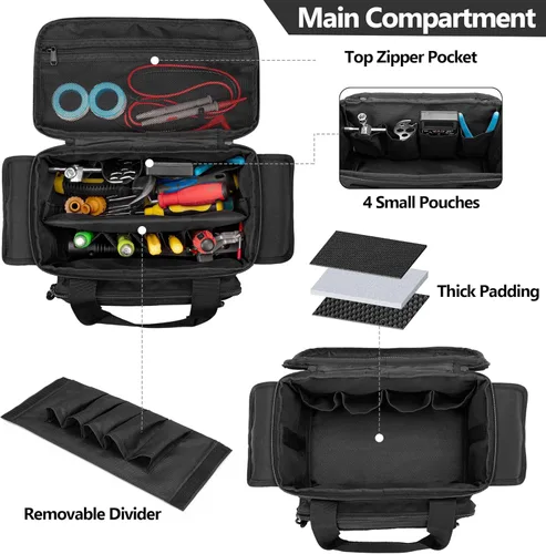Miniatura 2 de Rexmica - Bolsa pequeña de herramientas con fondo acolchado y antideslizante, organizador de almacenamiento de herramientas para hombres, bolsa Negro