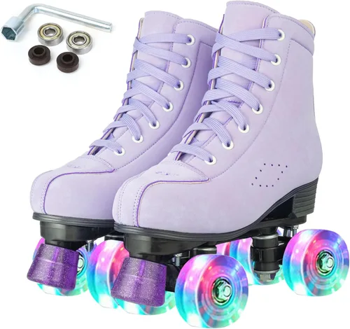 Miniatura 9 de Gets Patines con Ruedas para Mujeres y Hombres con 4 Ruedas que se Iluminan para Interiores y Exteriores, Patines de Cuero PU de Caña Alta