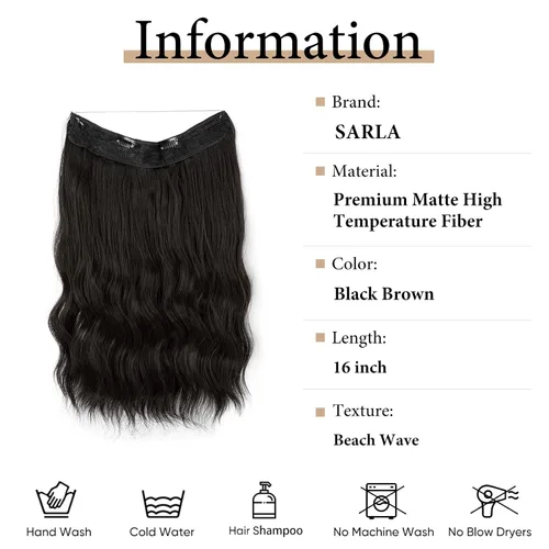 Miniatura 2 de SARLA Extensión de Cabello con Alambre Invisible con 3 Clips Pieza de Cabello Sintética Corta de Ondas de Playa Diadema Transparente Ajustable