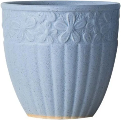 HIHELO Macetas de cerámica de gran diámetro con agujeros de drenaje, maceta decorativa de cactus orquídea, maceta decorativa color blanco/azul