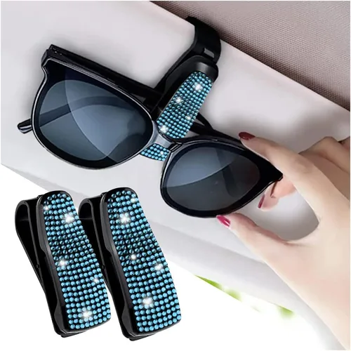 Miniatura 8 de Turcee Juego de 2 soportes para lentes de sol con diamantes de imitación brillantes para visera de automóvil con esponja antiarañazos, decoración